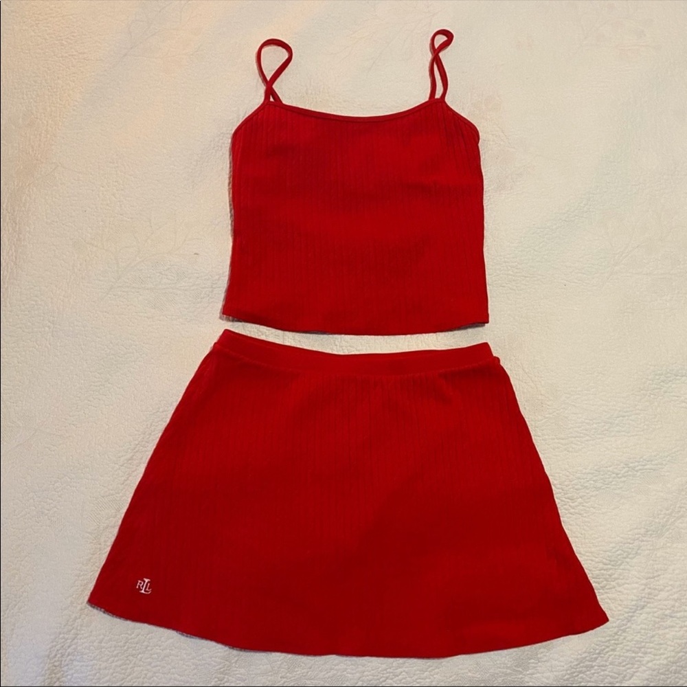 Ralph Lauren Red Cable Knit Swim Tank Top & Skirt